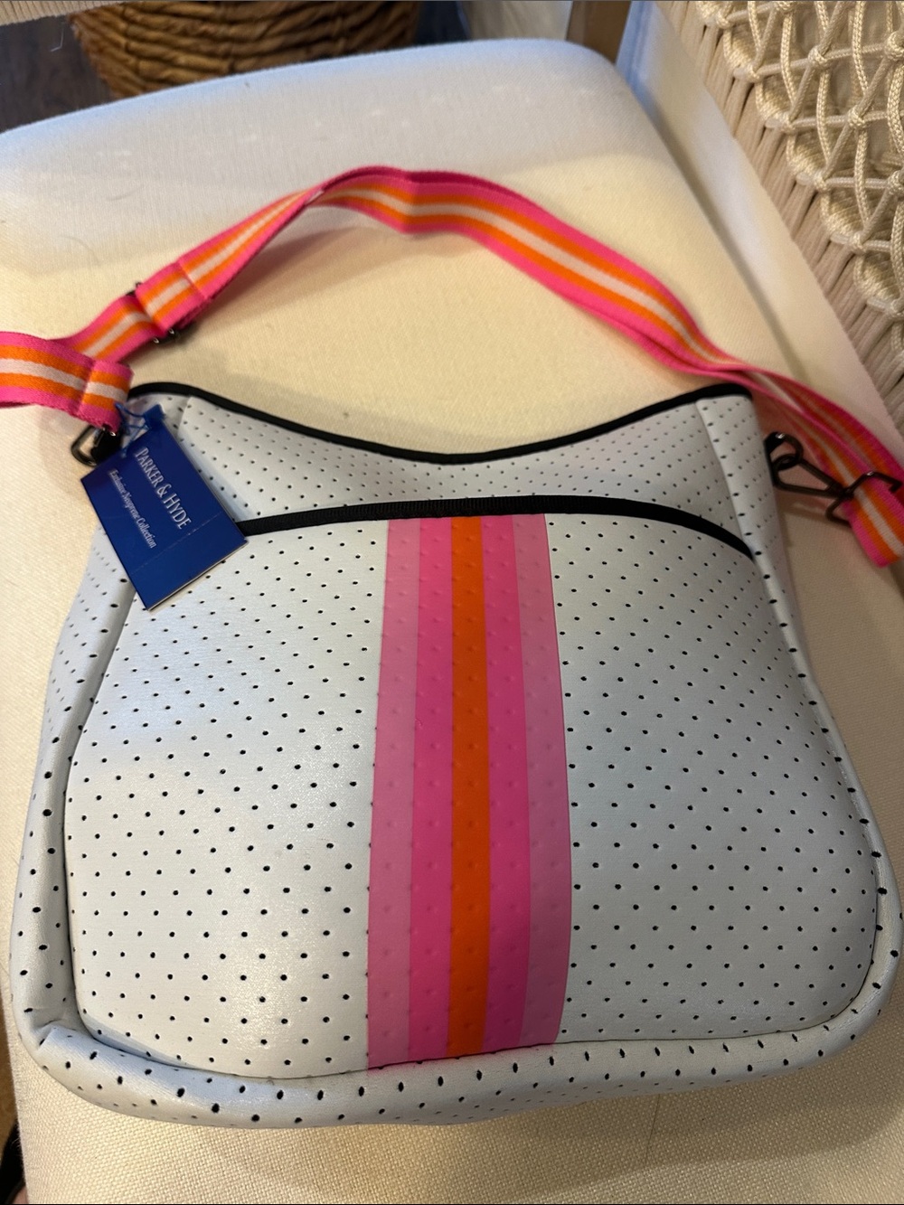 NWT Parker and Hyde Crossbody white with pink and orange adjustable strap